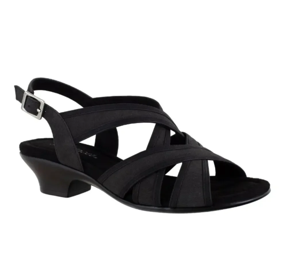 Easy Street Viola Sandals Strappy Open Toe Block Heel Black Womens Size US 7.5M
